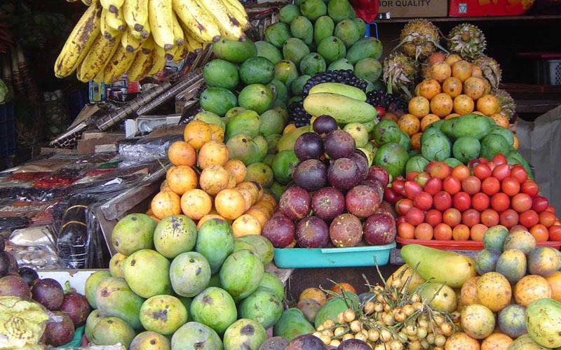Du khách tham quan và mua sắm ở chợ trái cây trên đảo
